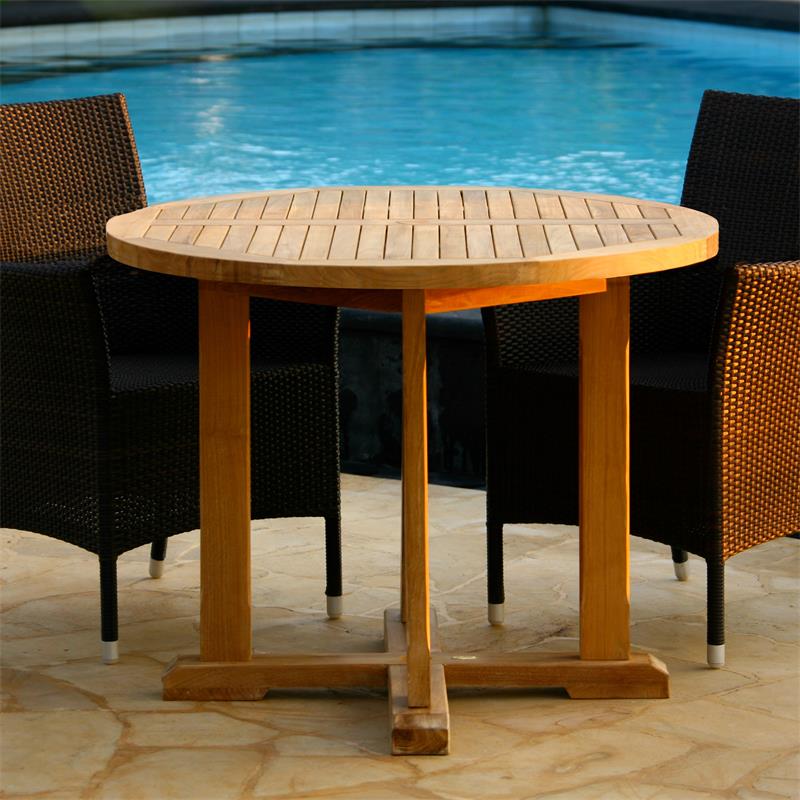 Denver Set 80 consisting of Denver Round Table 80 and Denver folding chairs with armrests teak with brass fittings