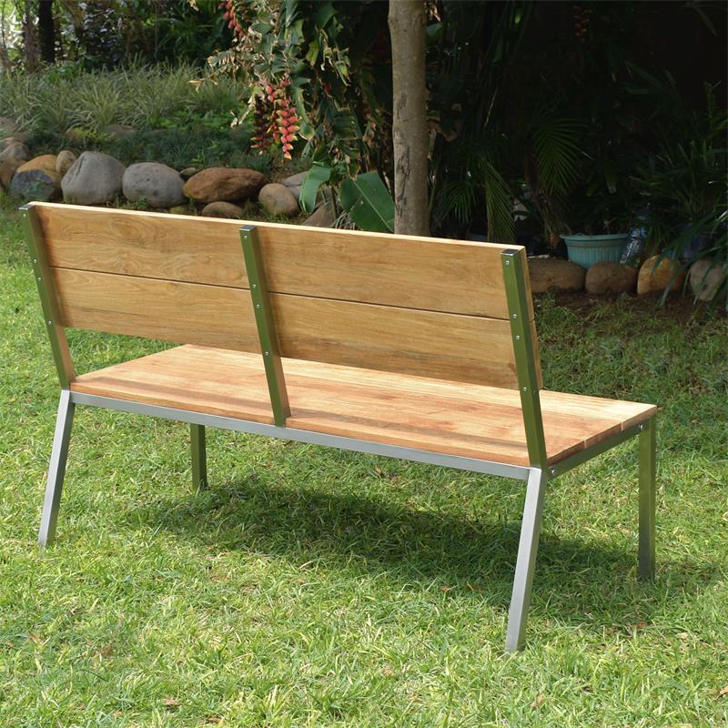 Makan Gartenbank mit Rückenlehne 142 Teak gebürstet mit Edelstahlgestell 142x63x90 cm