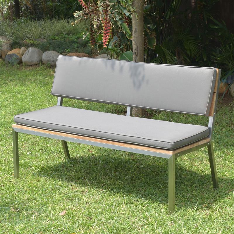 Makan Gartenbank mit Rückenlehne 142 Teak gebürstet mit Edelstahlgestell 142x63x90 cm