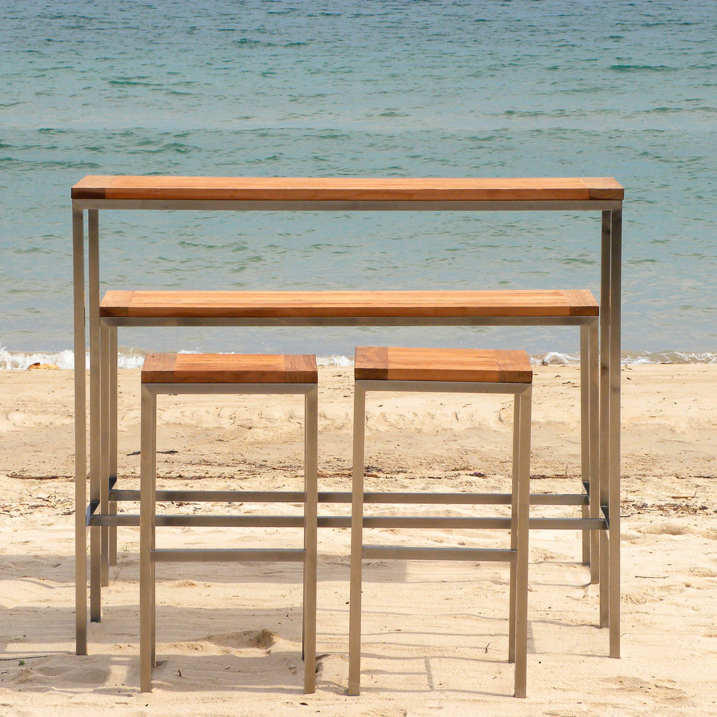 Table de bar Florence en teck et acier inoxydable