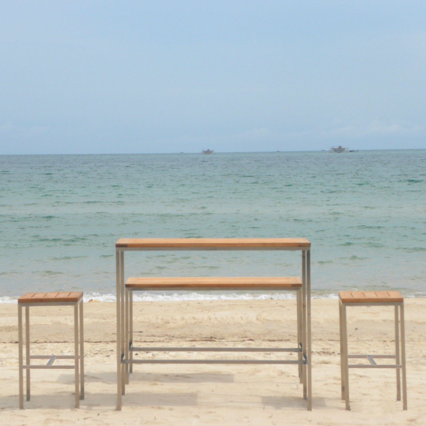 Table de bar Florence en teck et acier inoxydable