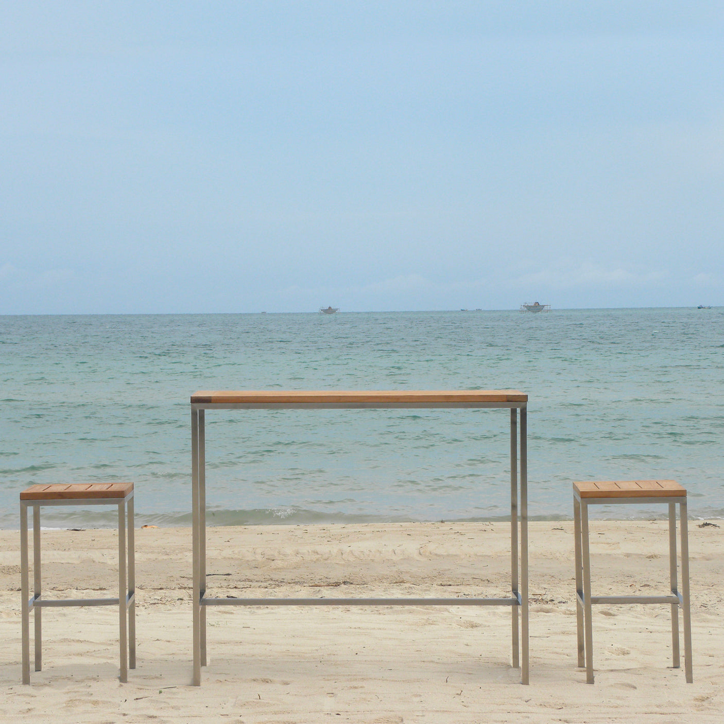 Table de bar Florence en teck et acier inoxydable