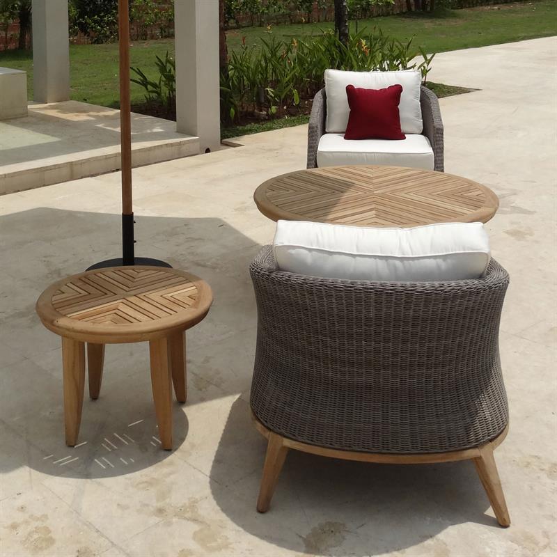 Mosaic side table round 60 cm teak