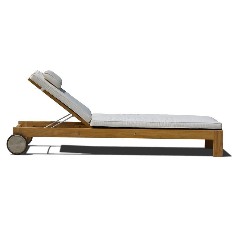 Chaise longue Nivelle 200 x 65 x 25 cm sans accoudoirs - Teck certifié GRADE A + ferrures inox