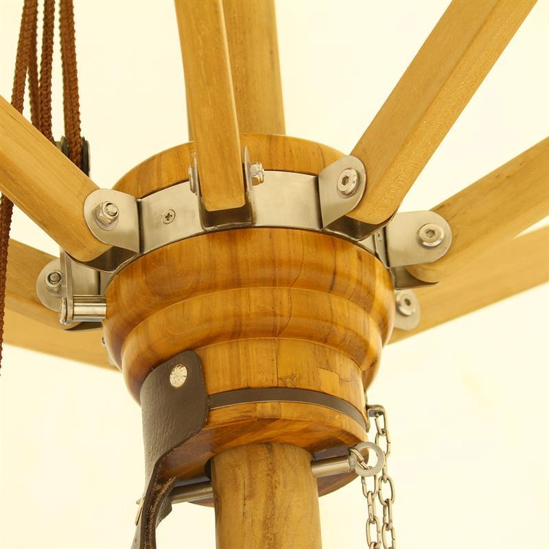 Parasol Ocean Deluxe 250cm round Sunproof Teak with stainless steel fittings and 3-way pulley