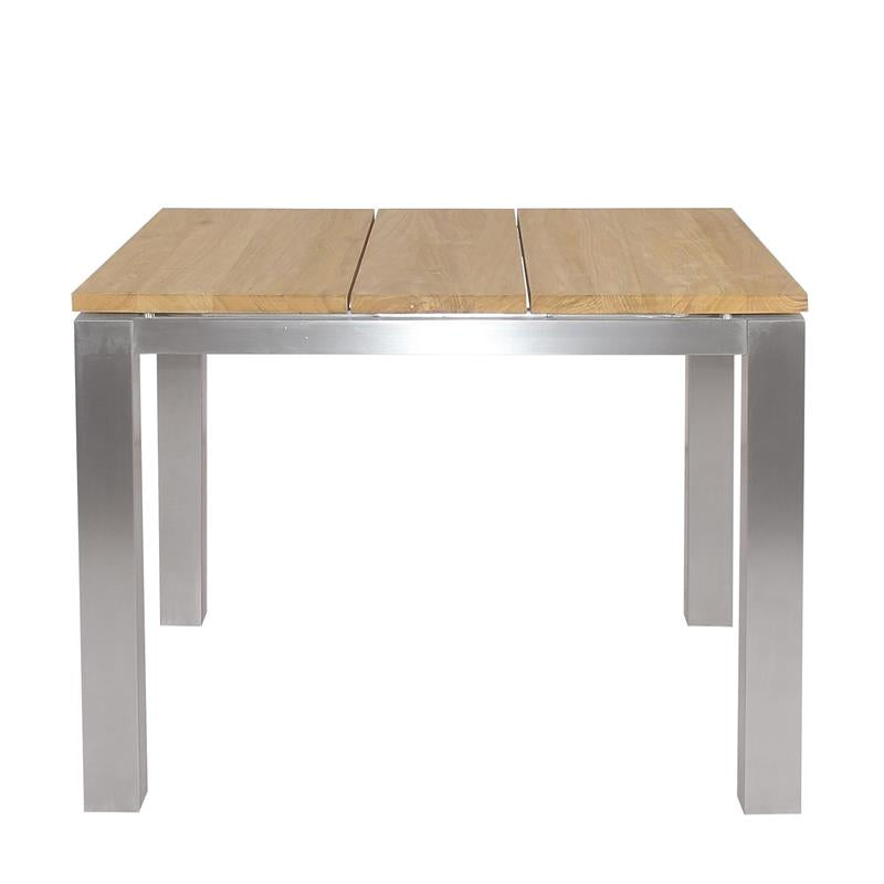 Planka dining table 100 x 100 x 76 cm brushed teak grade A with stainless steel frame