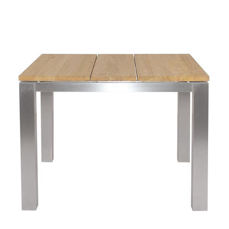 Planka dining table 100 x 100 x 76 cm brushed teak grade A with stainless steel frame