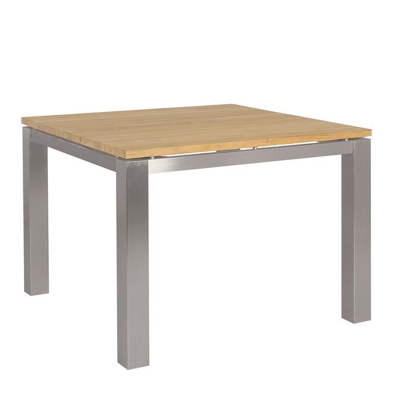 Planka dining table 100 x 100 x 76 cm brushed teak grade A with stainless steel frame