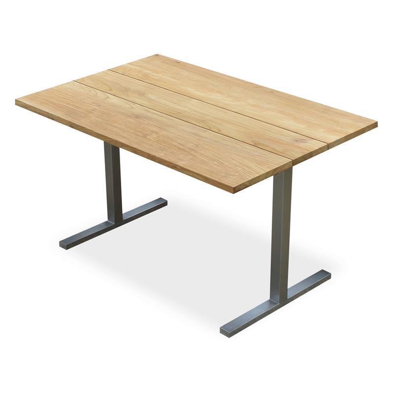 Table de salle à manger Planka 120 x 80 x 69 cm en teck brossé de qualité A avec cadre en acier inoxydable
