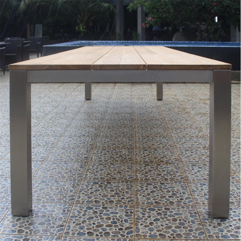 Planka dining table 210 x 100 x 76 cm brushed teak grade A with stainless steel frame