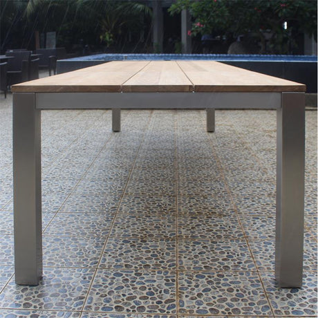 Planka dining table 210 x 100 x 76 cm brushed teak grade A with stainless steel frame