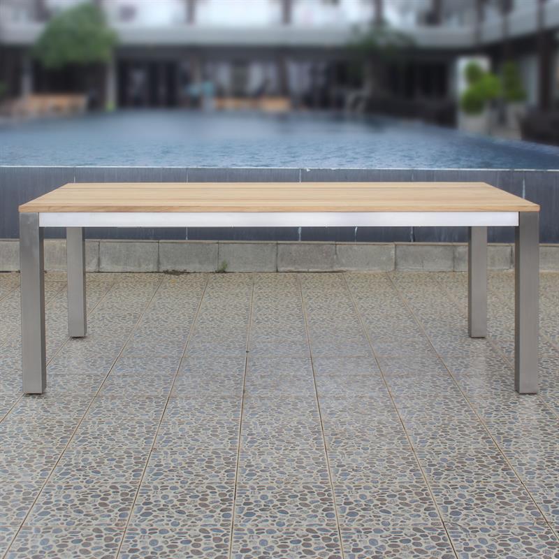 Planka dining table 210 x 100 x 76 cm brushed teak grade A with stainless steel frame