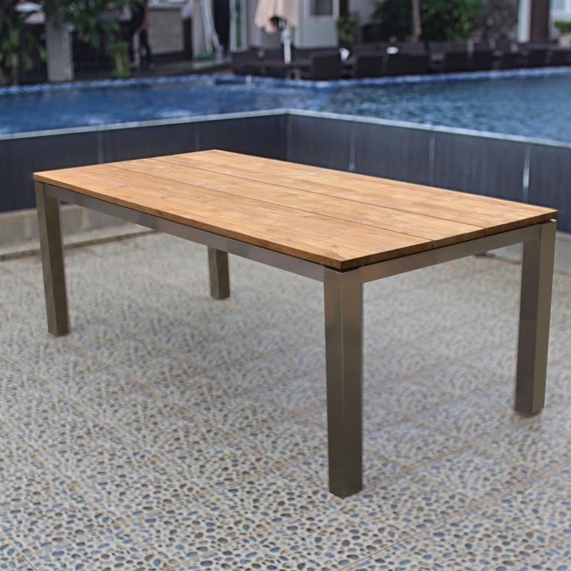 Planka dining table 210 x 100 x 76 cm brushed teak grade A with stainless steel frame
