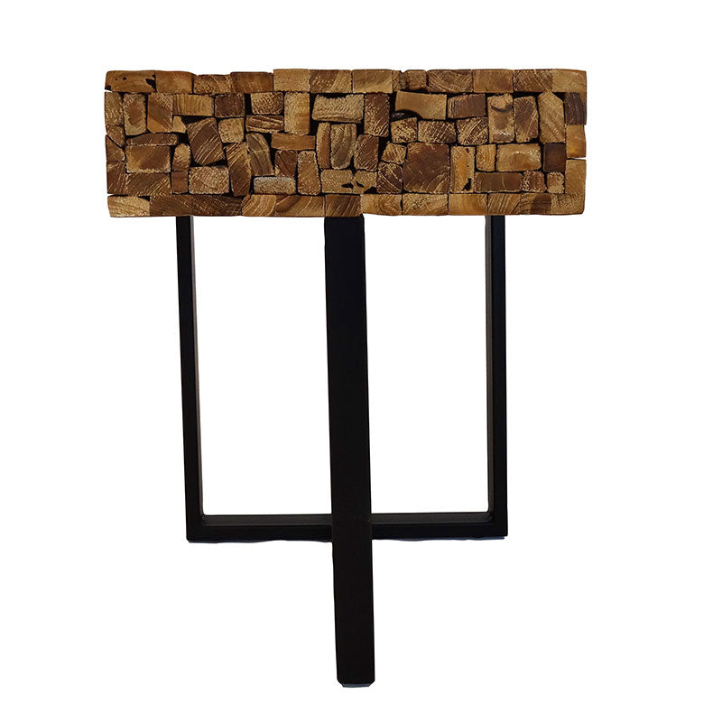 Side table Reng 50 x 35 x 45 cm solid whitewash teak slats with steel legs