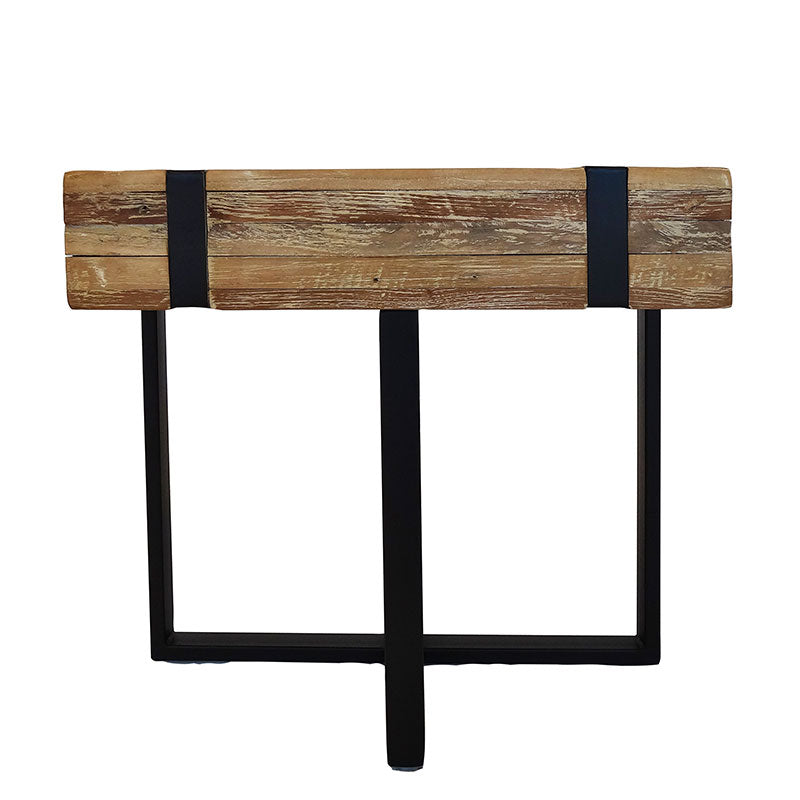 Side table Reng 50 x 35 x 45 cm solid whitewash teak slats with steel legs