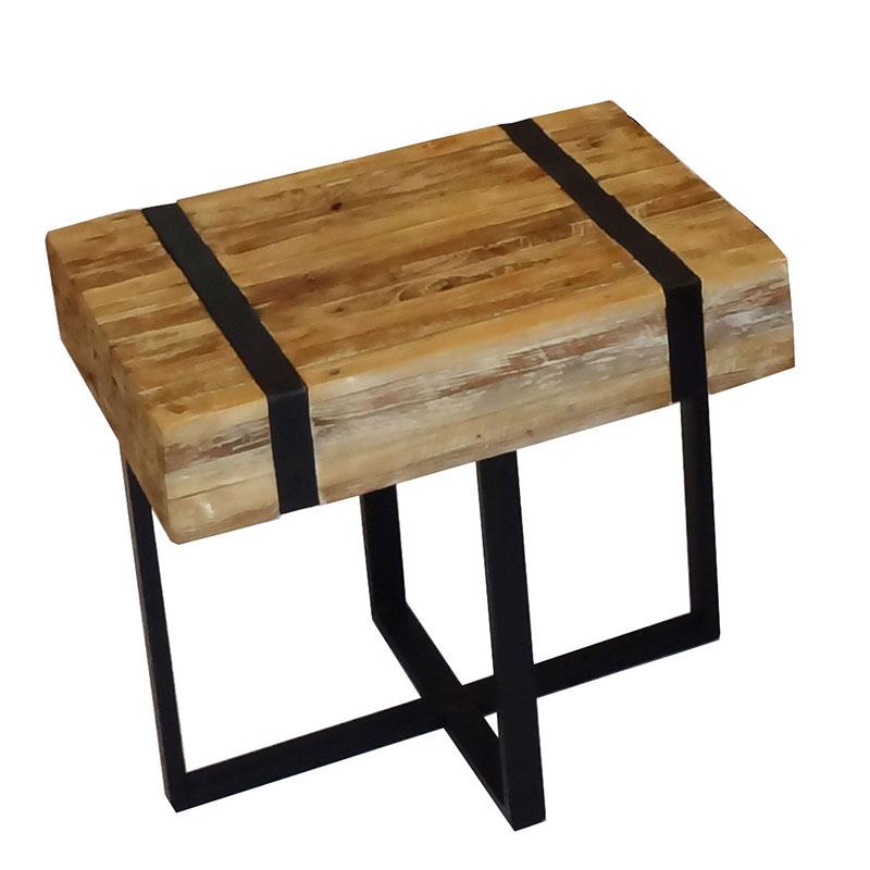 Side table Reng 50 x 35 x 45 cm solid whitewash teak slats with steel legs