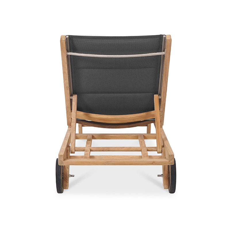 Rivera flat lounger DELUXE - upholstered - Teak GRADE A + Batyline + stainless steel fittings