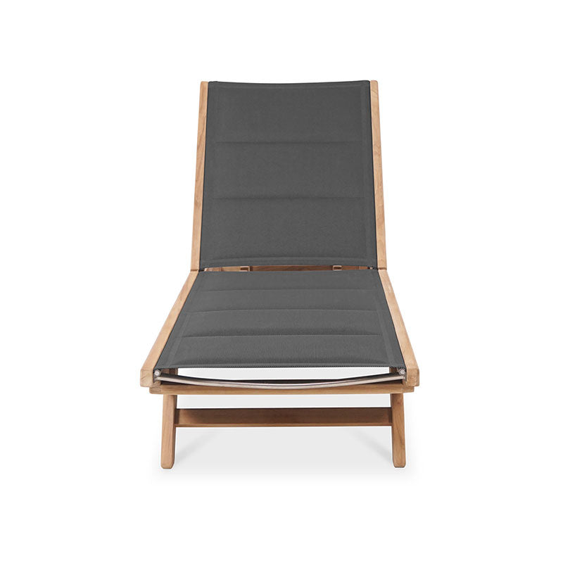 Rivera flat lounger DELUXE - upholstered - Teak GRADE A + Batyline + stainless steel fittings