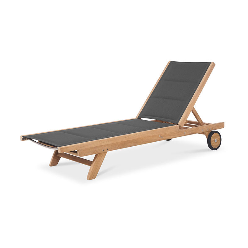 Rivera flat lounger DELUXE - upholstered - Teak GRADE A + Batyline + stainless steel fittings