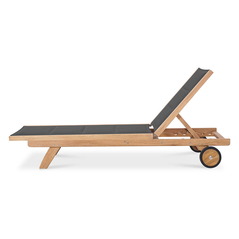 Rivera flat lounger DELUXE - upholstered - Teak GRADE A + Batyline + stainless steel fittings