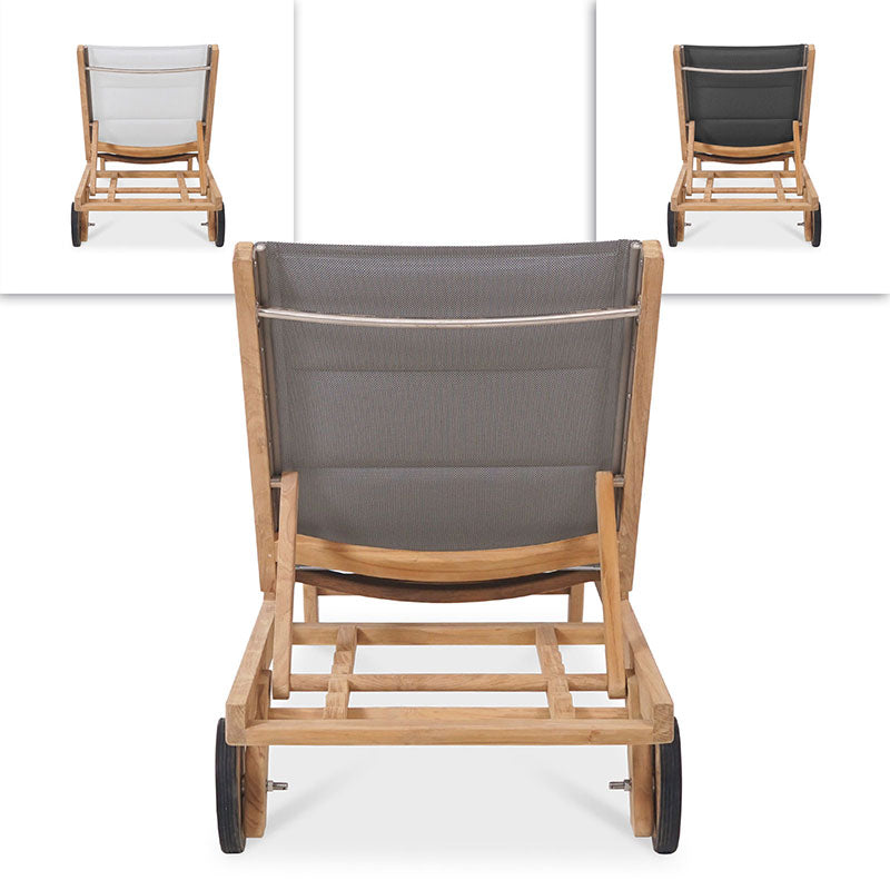 Rivera flat lounger DELUXE - upholstered - Teak GRADE A + Batyline + stainless steel fittings