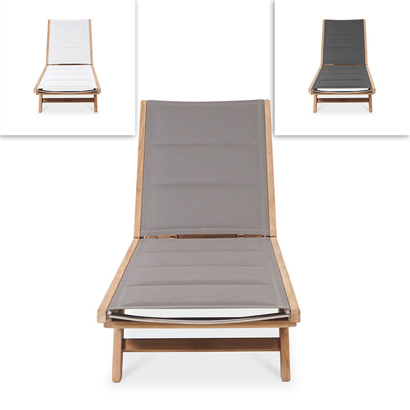 Rivera flat lounger DELUXE - upholstered - Teak GRADE A + Batyline + stainless steel fittings