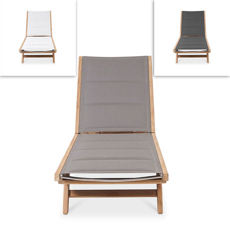 Rivera flat lounger DELUXE - upholstered - Teak GRADE A + Batyline + stainless steel fittings