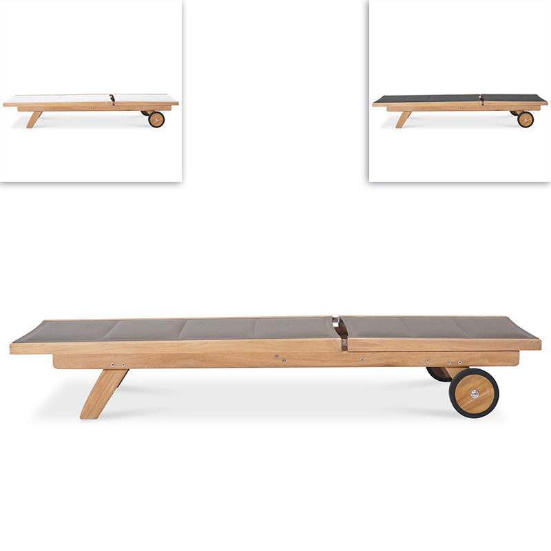 Rivera flat lounger DELUXE - upholstered - Teak GRADE A + Batyline + stainless steel fittings