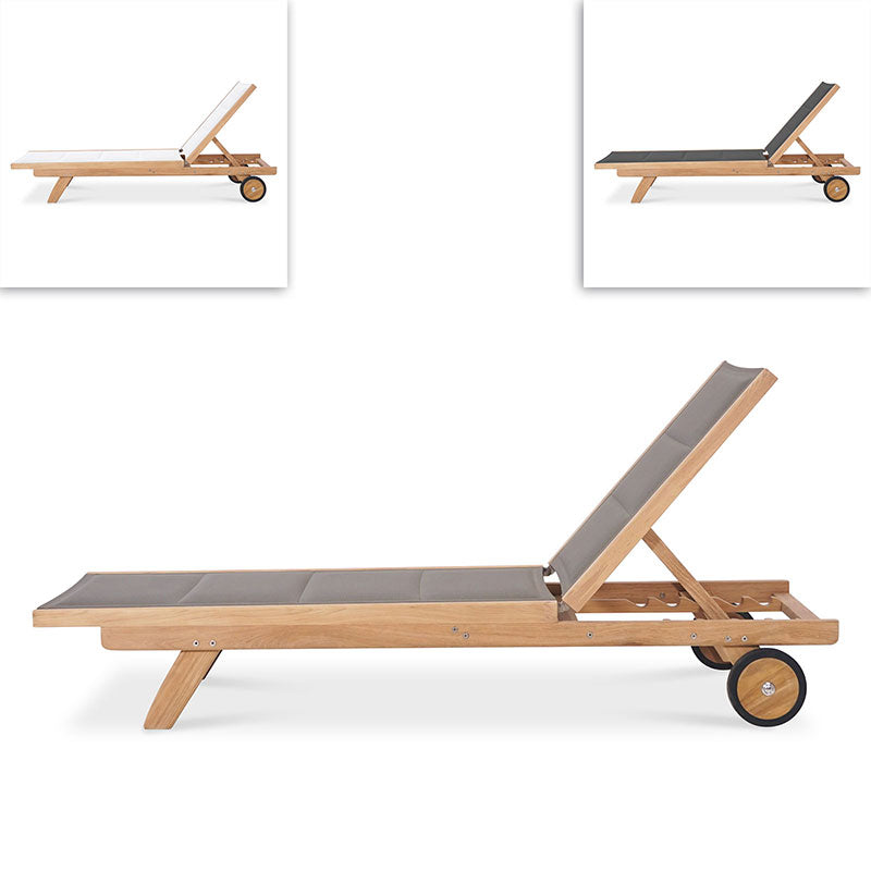 Rivera flat lounger DELUXE - upholstered - Teak GRADE A + Batyline + stainless steel fittings