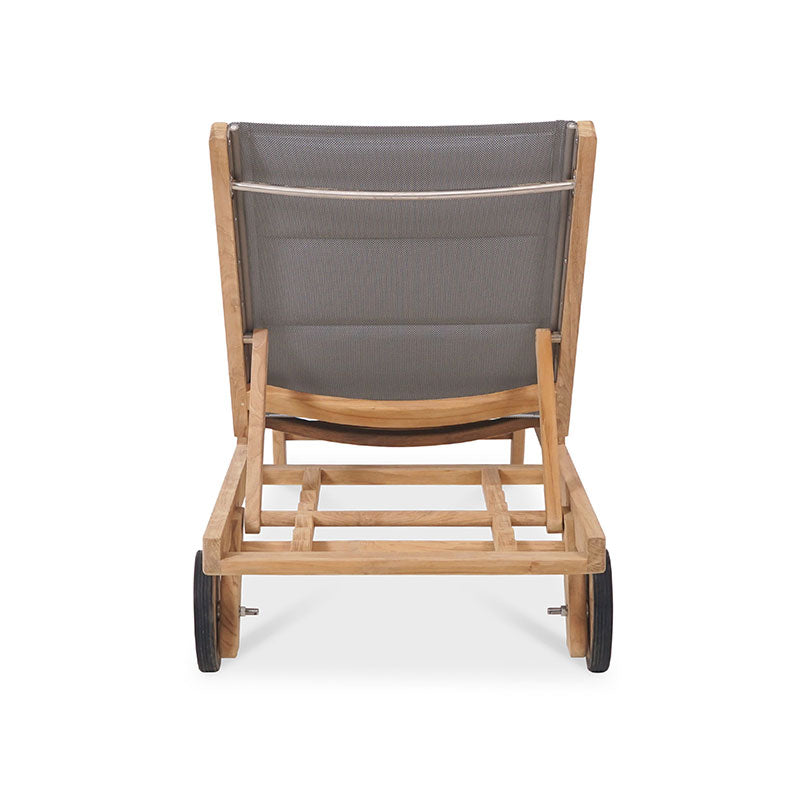 Rivera flat lounger DELUXE - upholstered - Teak GRADE A + Batyline + stainless steel fittings