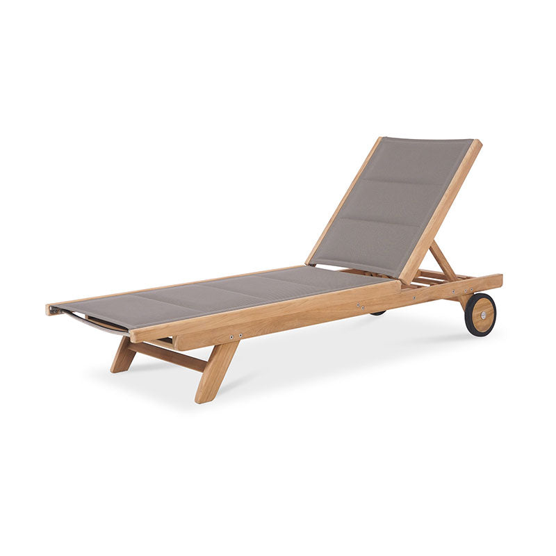 Rivera flat lounger DELUXE - upholstered - Teak GRADE A + Batyline + stainless steel fittings