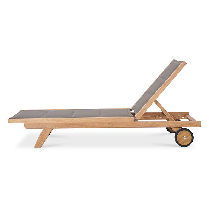 Rivera flat lounger DELUXE - upholstered - Teak GRADE A + Batyline + stainless steel fittings