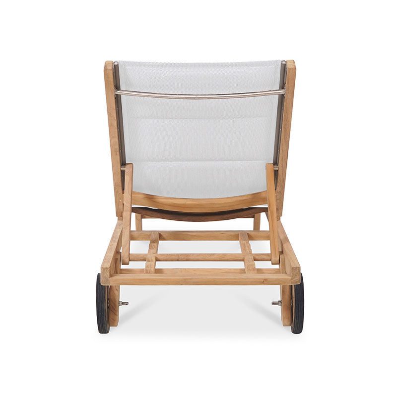 Rivera flat lounger DELUXE - upholstered - Teak GRADE A + Batyline + stainless steel fittings