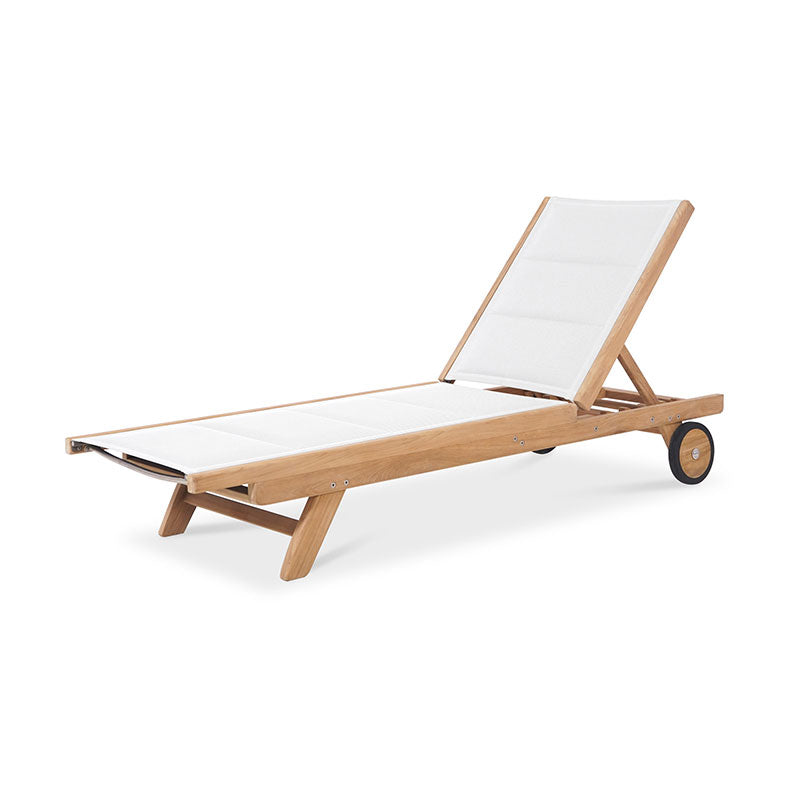 Rivera flat lounger DELUXE - upholstered - Teak GRADE A + Batyline + stainless steel fittings