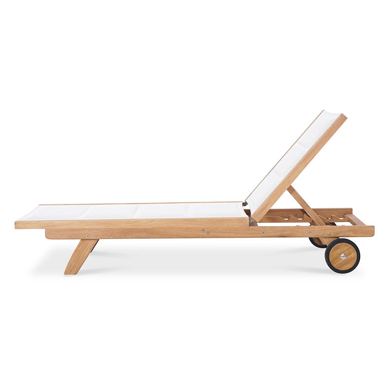 Rivera flat lounger DELUXE - upholstered - Teak GRADE A + Batyline + stainless steel fittings