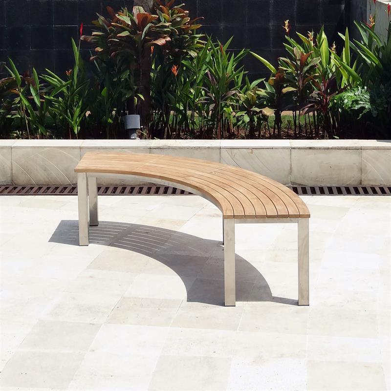 Banc Signature sans dossier 176 x 65,5 x 45 cm - Qualité Teck Certifié avec structure en acier inoxydable