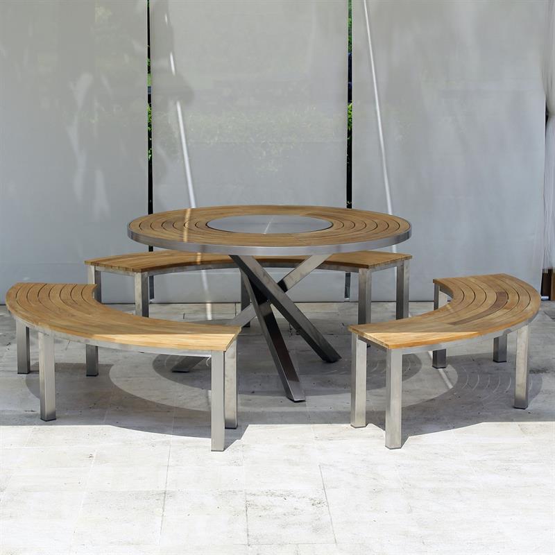 Banc Signature sans dossier 176 x 65,5 x 45 cm - Qualité Teck Certifié avec structure en acier inoxydable