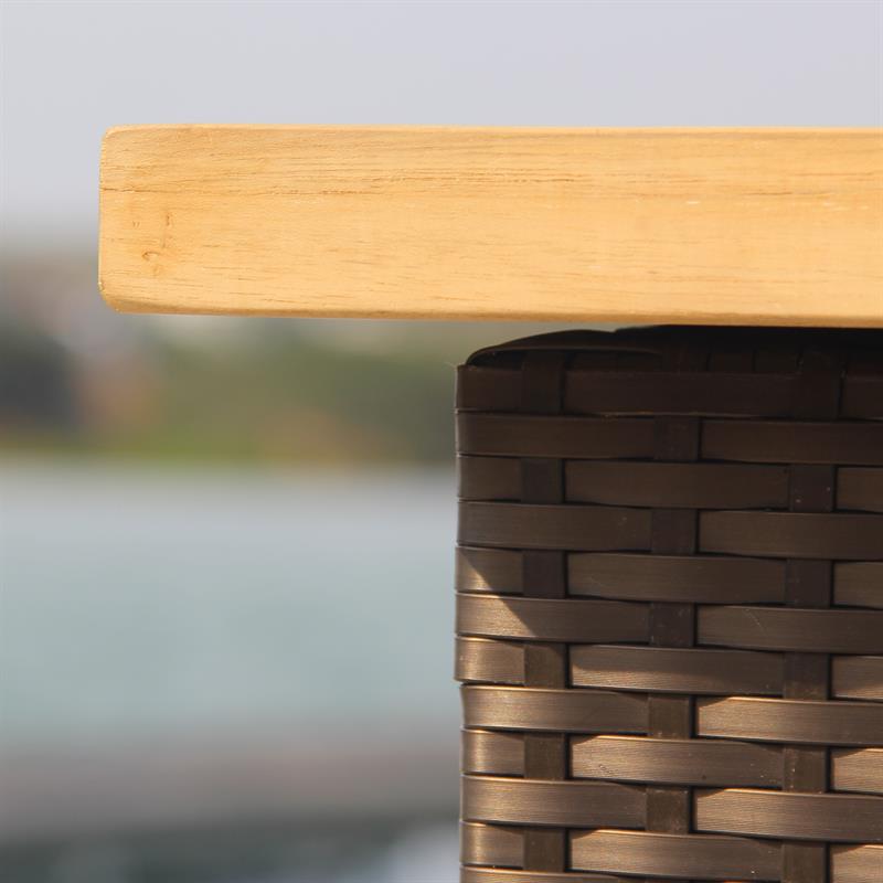 Hybridtruhe regenabweisend 137x78x90 cm Geflechttruhe mit Aluminium-Innenbox und Teaktop