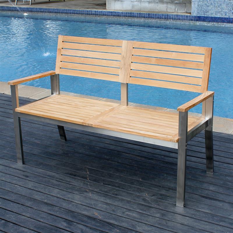 Moselle garden bench with backrest 140 cm - Certified Teak GRADE A + stainless steel frame