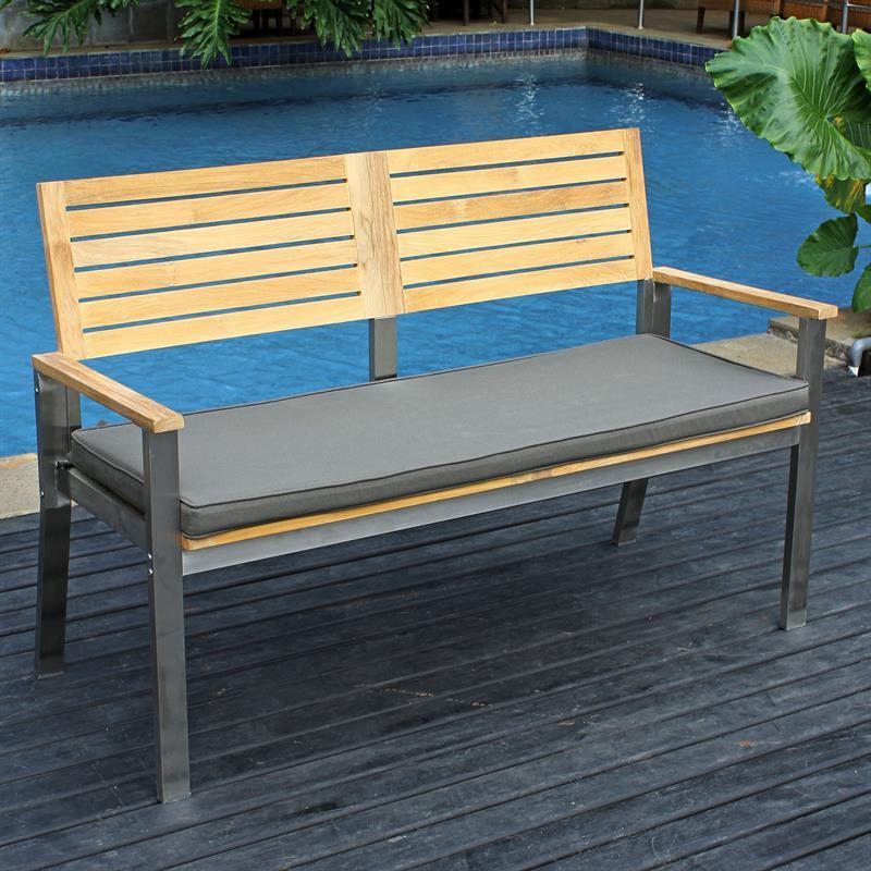 Moselle garden bench with backrest 140 cm - Certified Teak GRADE A + stainless steel frame