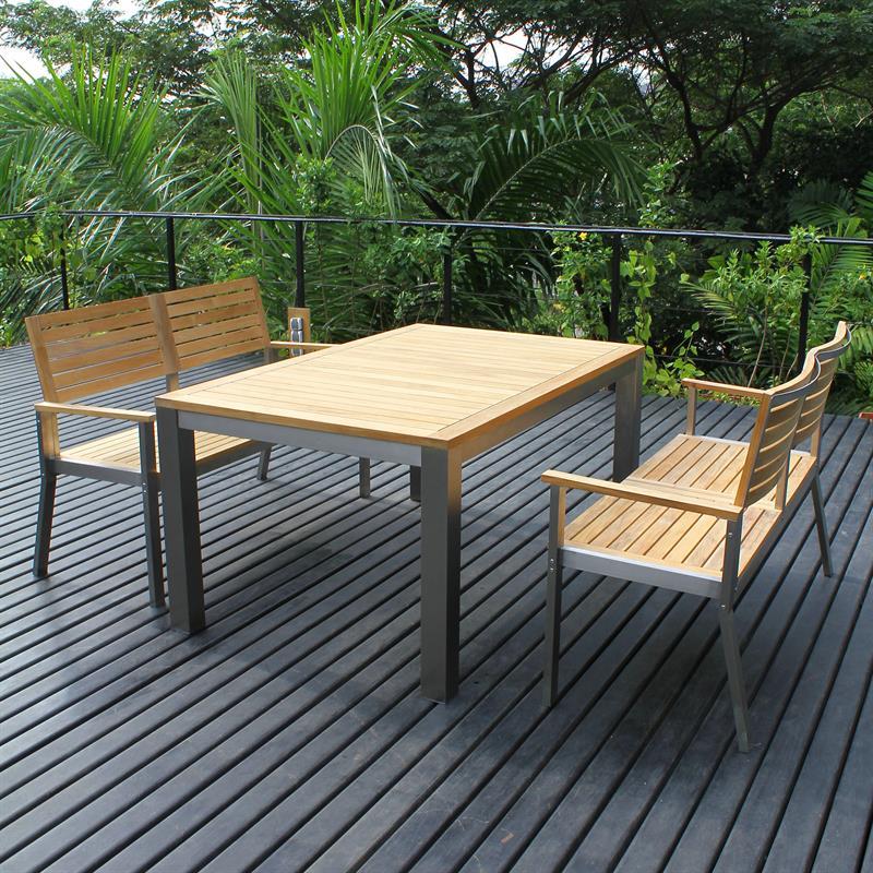 Moselle garden bench with backrest 140 cm - Certified Teak GRADE A + stainless steel frame