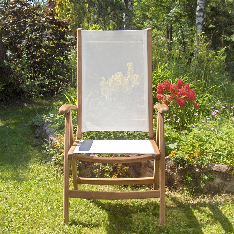 Rivera high-back chair - Teak GRADE A + Batyline + stainless steel fittings