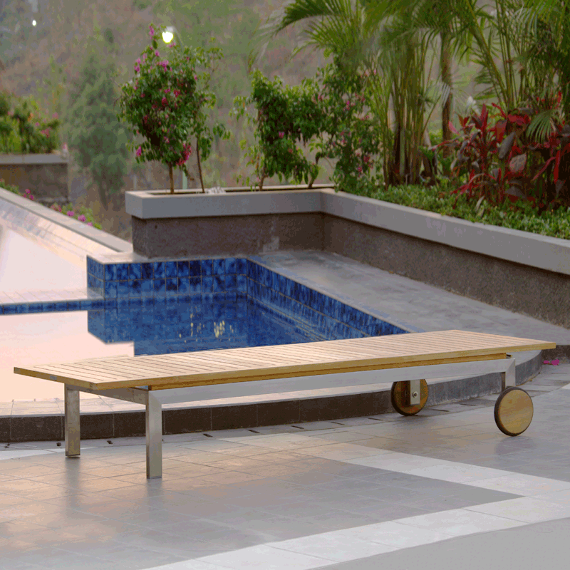 Moselle lounger set of 2 consisting of 2 Moselle loungers 204.5 x 62 x 35 cm -certified teak GRADE A + stainless steel frame and 2 lounger cushions in Sunproof