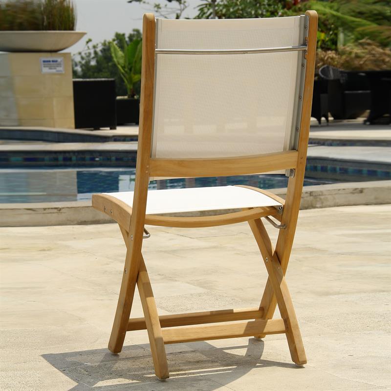 Rivera folding chair without armrests - Teak GRADE A + Batyline + stainless steel fittings