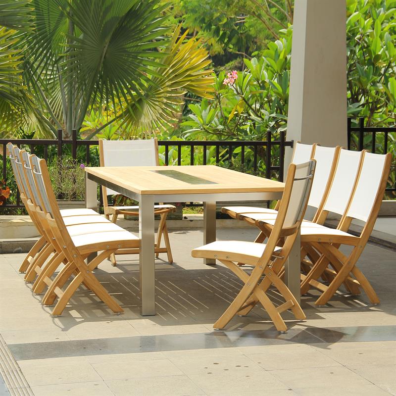 Rivera folding chair without armrests - Teak GRADE A + Batyline + stainless steel fittings