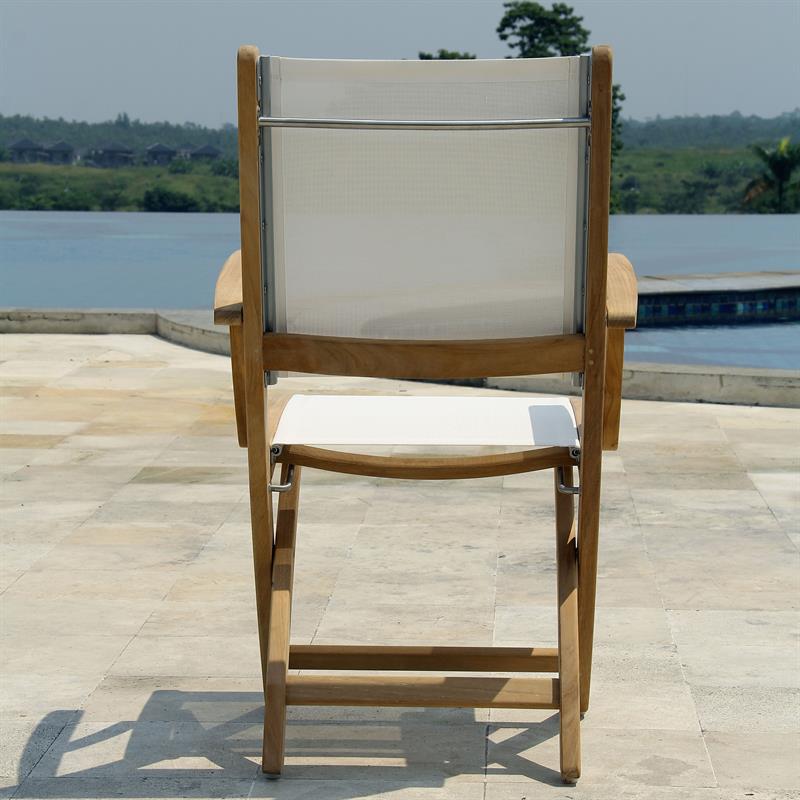 Rivera folding chair with armrests - Teak GRADE A + Batyline + stainless steel fittings