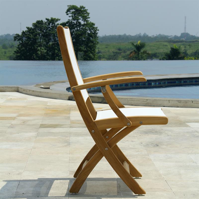 Rivera folding chair with armrests - Teak GRADE A + Batyline + stainless steel fittings