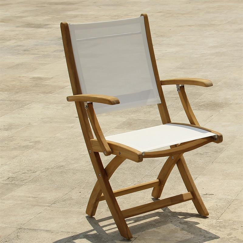 Rivera folding chair with armrests - Teak GRADE A + Batyline + stainless steel fittings