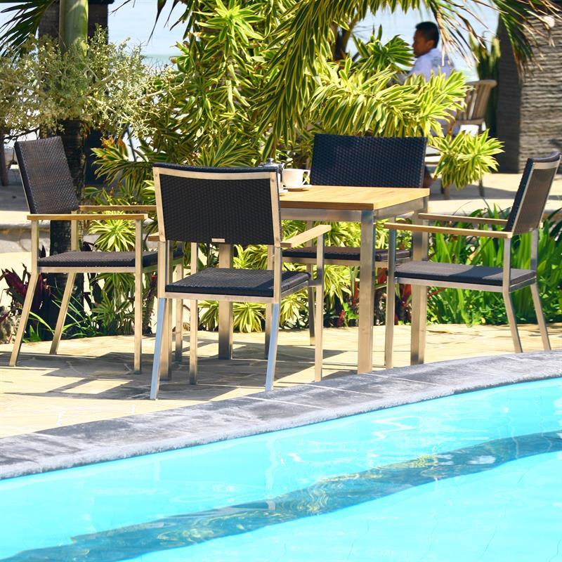 Florence dining table 90 x 90 x 76cm - Certified Teak GRADE A + stainless steel frame