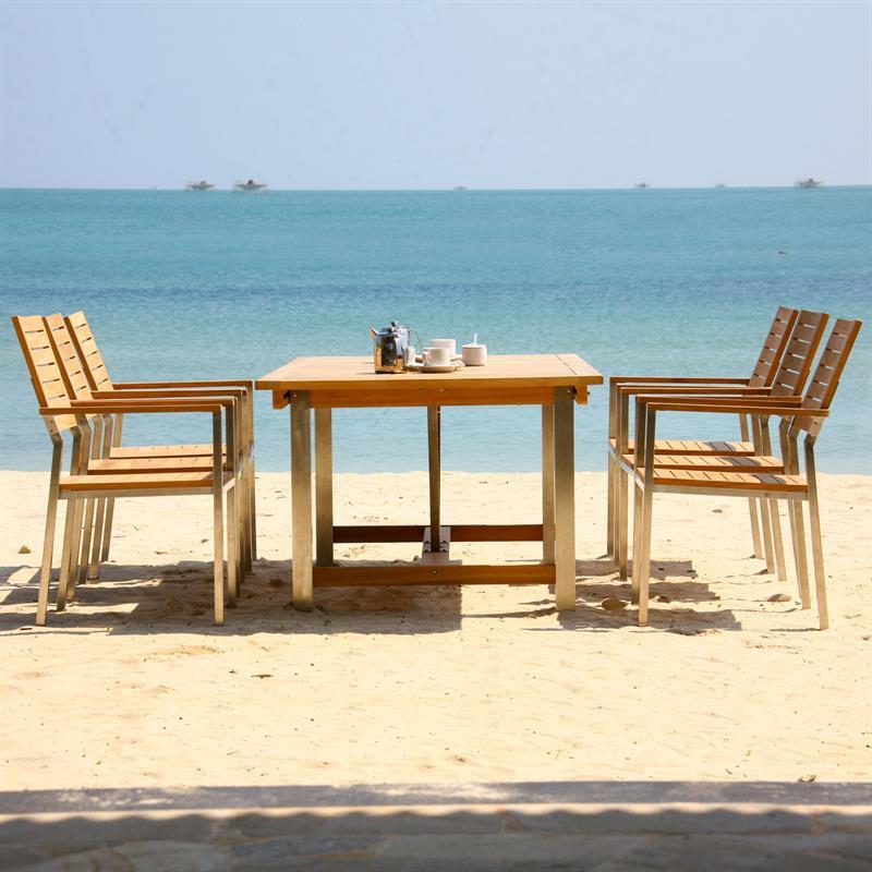 Moselle extending table 220/160 x 100 x 76.5 cm - Certified teak GRADE A + stainless steel frame